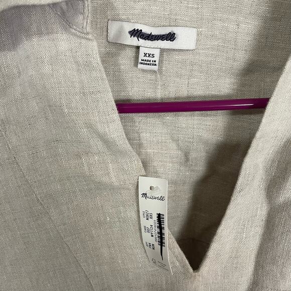 Madewell V Neck 100% Linen Short Sleeve Pockets Mini Dress US Women's XXS New - Picture 5 of 7